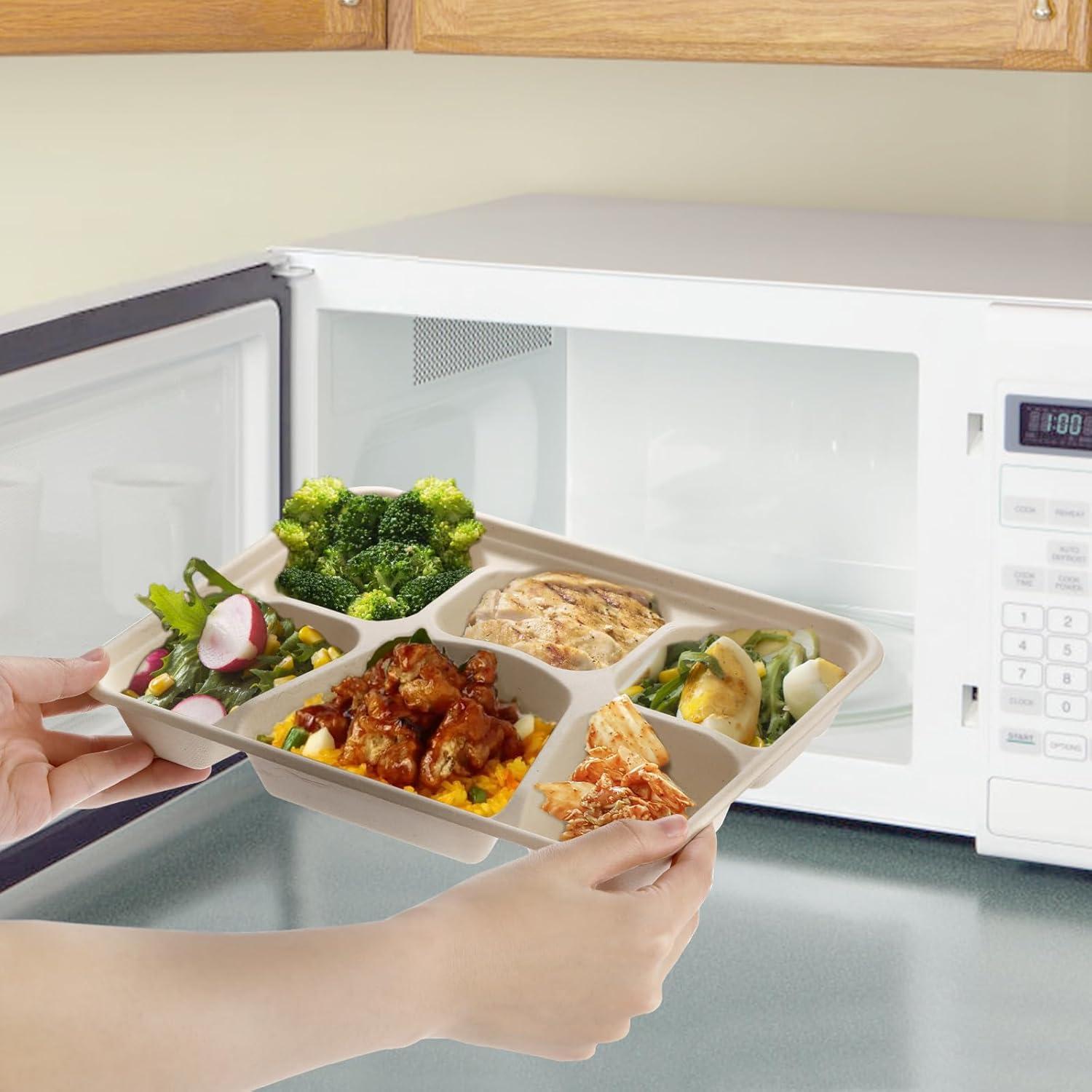 Einweg Papierteller mit 6 Fächern, Zuckerrohr Bagasse, 50er Pack