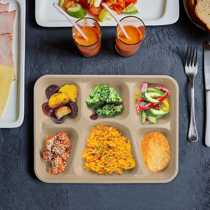 Einweg Papierteller mit 6 Fächern aus Zuckerrohr Bagasse, 50 Stück