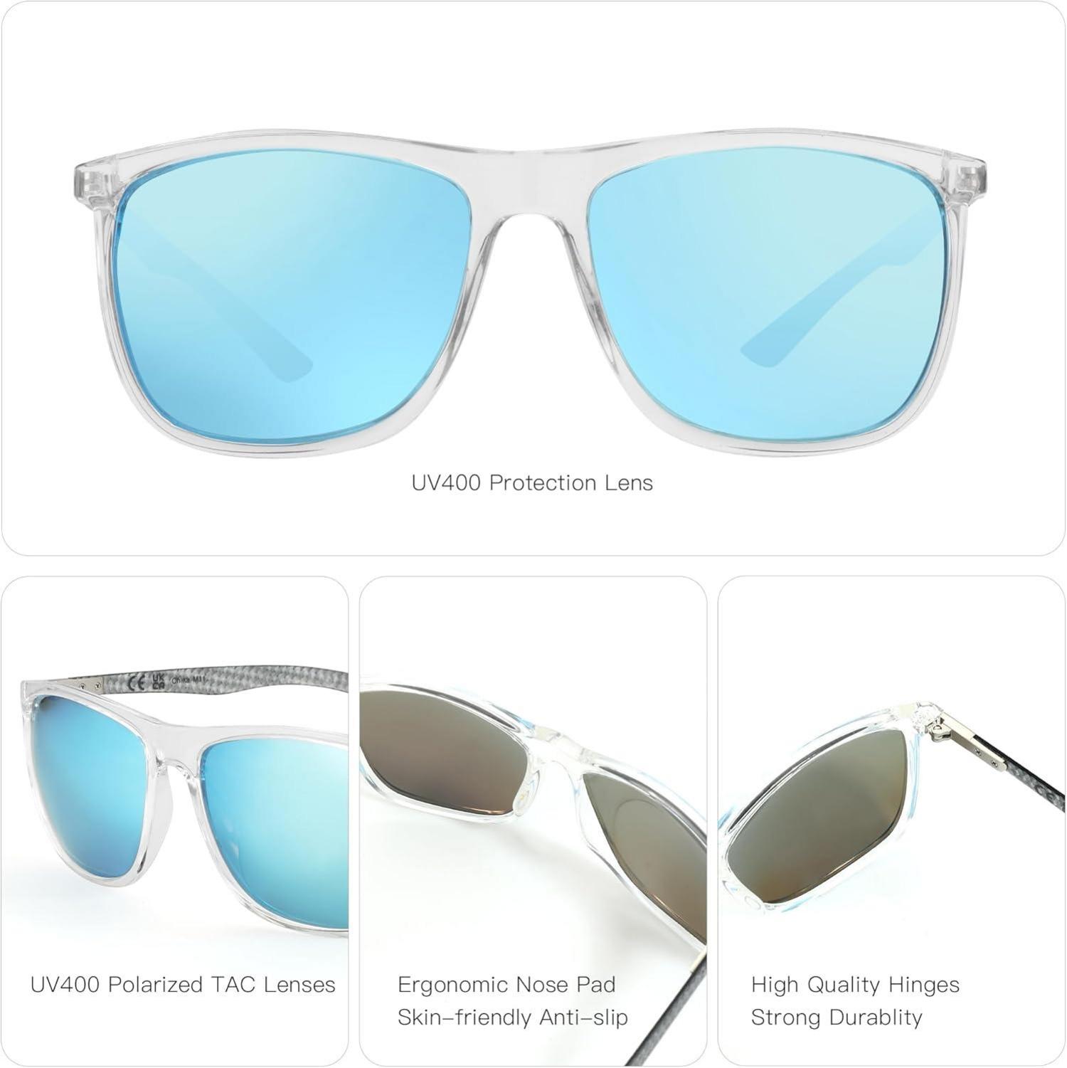 ZENOTTIC Polarisierte Sonnenbrille Herren Kohlefaser Quadratisch UV400 Schutz