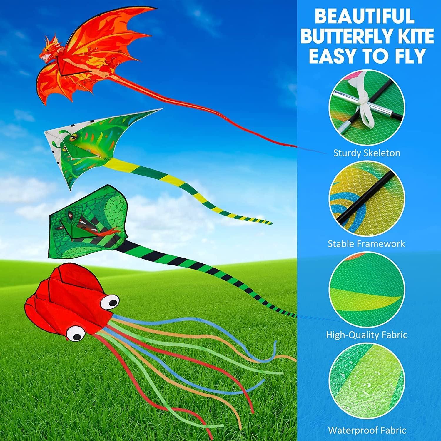 4er-Pack Drachen Kite Set Große Drachen für Kinder und Erwachsene