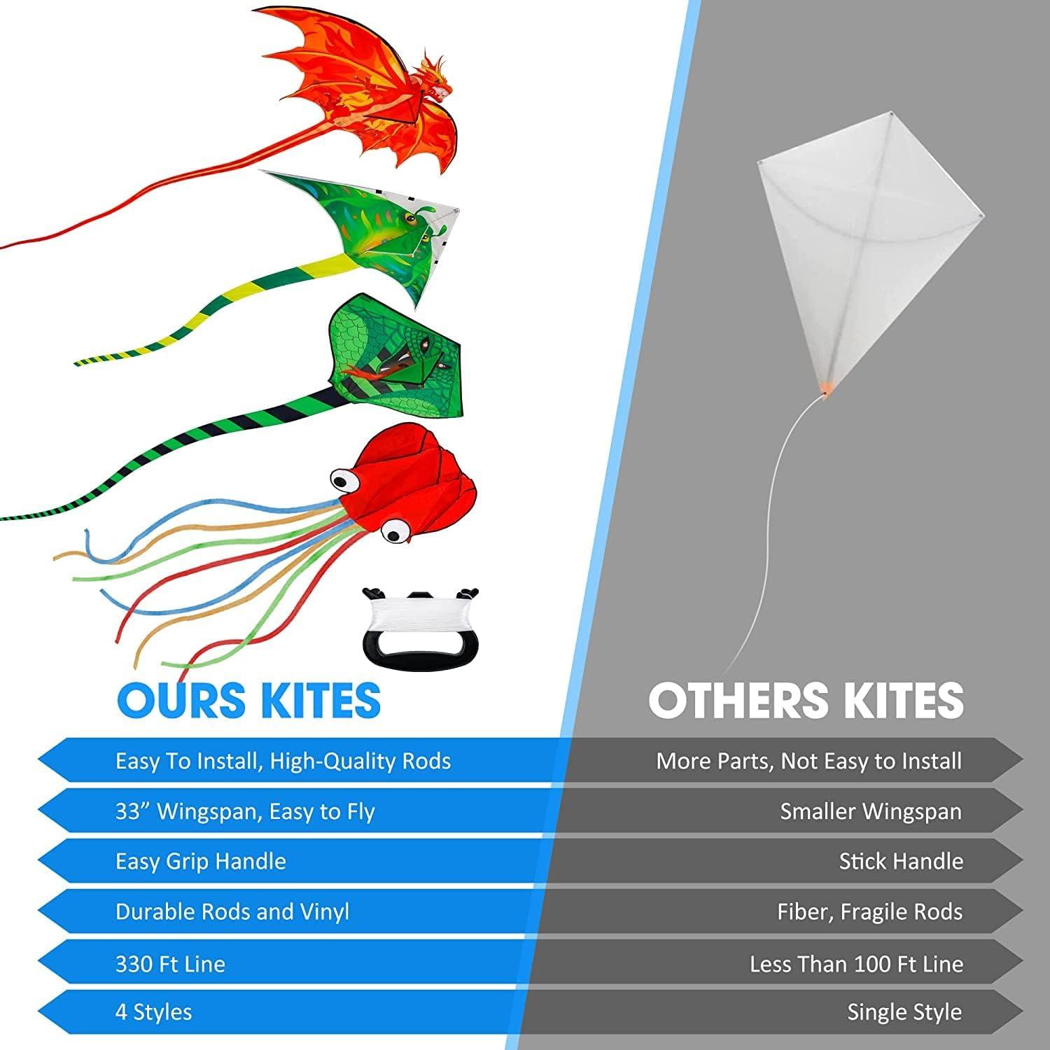Nazano 4er-Pack Drachenkite Set für Kinder und Erwachsene