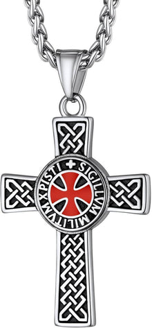 Edelstahl Tempelritter Halskette mit Kreuz für Herren - Geschenkbox