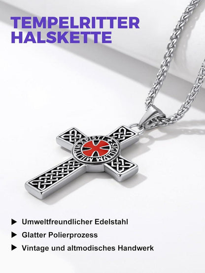 Edelstahl Tempelritter Kette mit Kreuz für Herren - Geschenkverpackt
