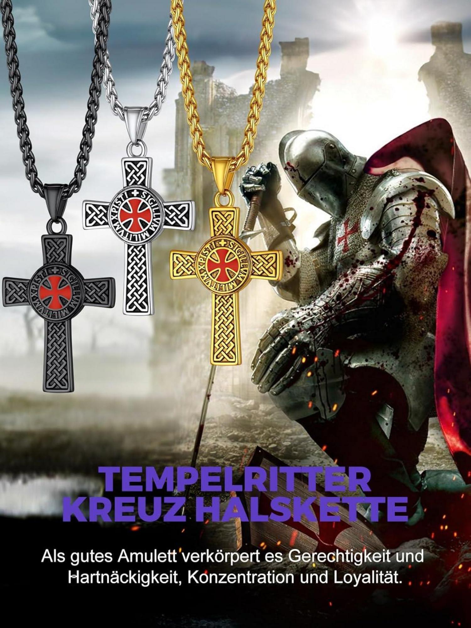 Edelstahl Tempelritter Kreuz Anhänger Herrenkette Schwarz