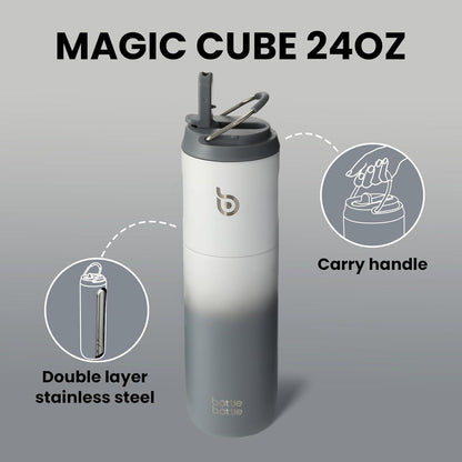 Isolierte Trinkflasche mit Strohhalm und Griff 680 ml Weiß Grau