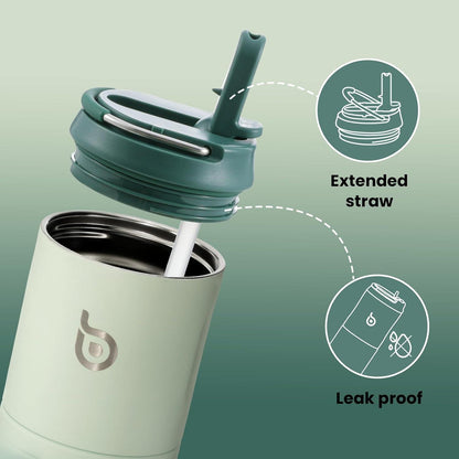 Isolierte Trinkflasche 680 ml mit Strohhalm und Griff, grün