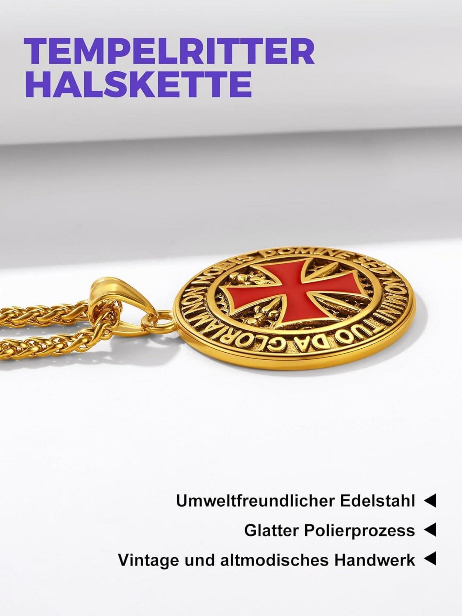 Edelstahl Tempelritter Kette mit Kreuz für Herren Jungen