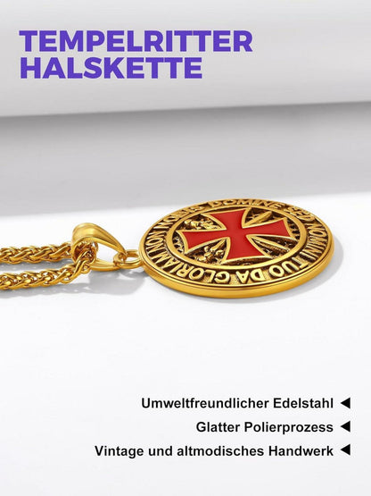 Edelstahl Tempelritter Kette mit Kreuz für Herren Jungen