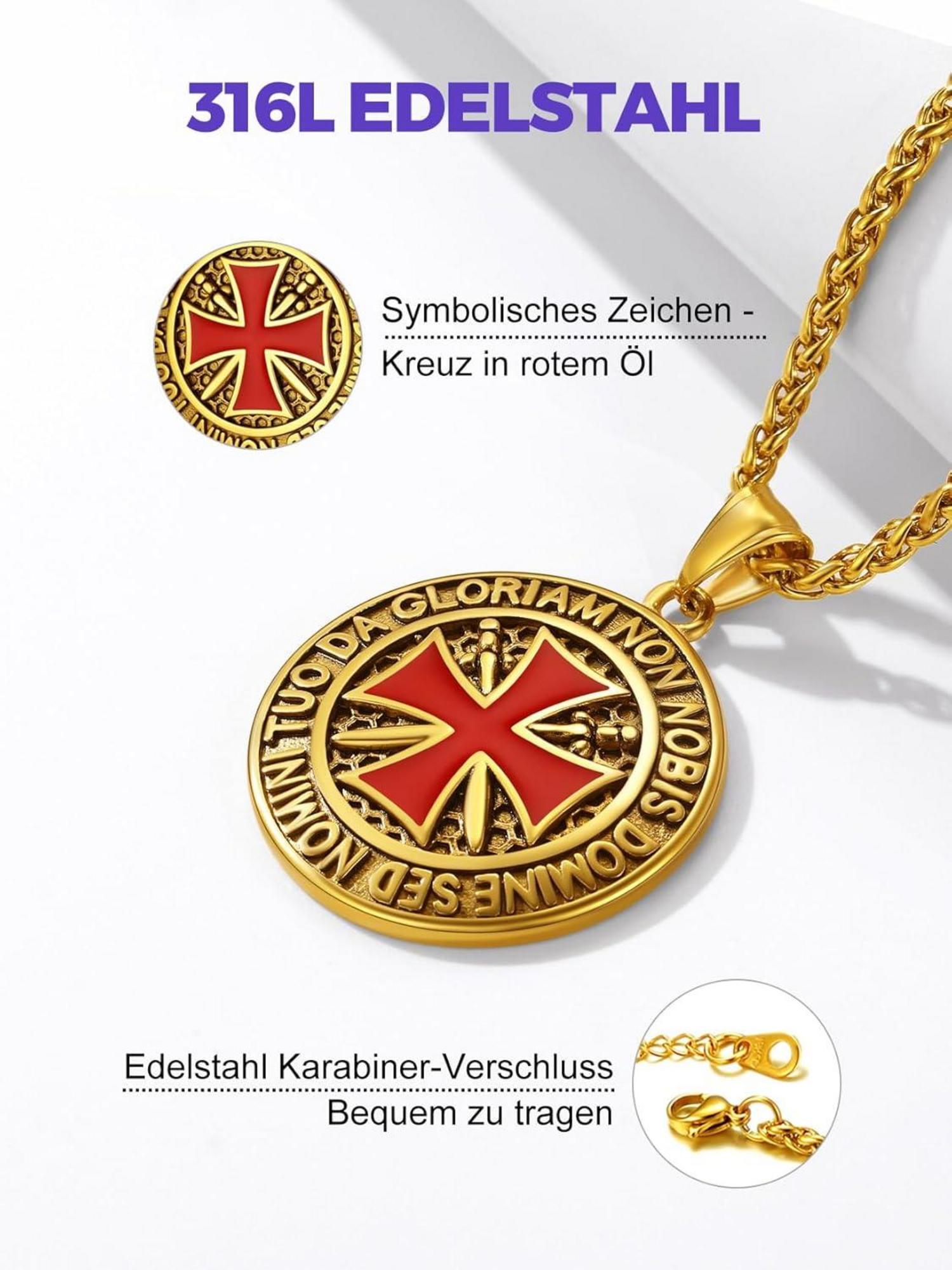 Edelstahl Tempelritter Kreuz Kette Herren Geburtstag Vatertag