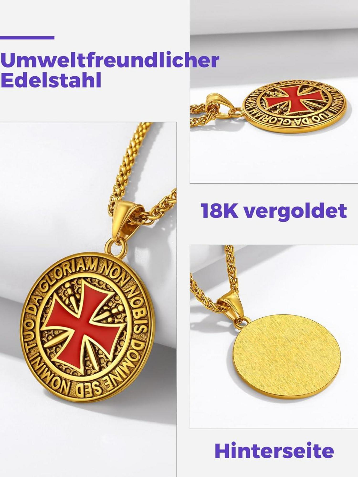 Edelstahl Tempelritter Kette mit Kreuz für Herren Jungen-Halskette