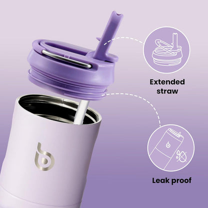 Isolierte Trinkflasche 680ml mit Strohhalm, Deckel und Griff