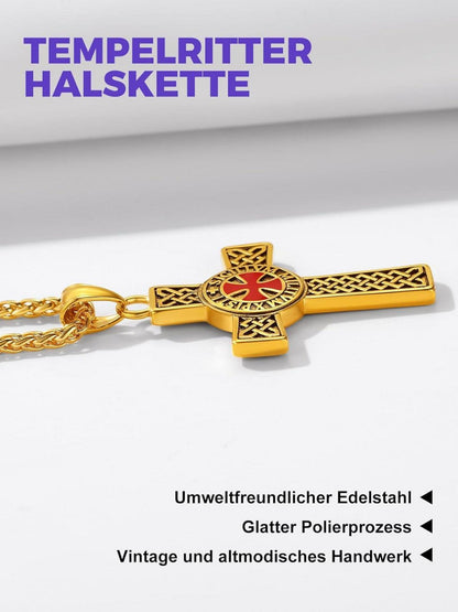 Edelstahl Tempelritter Kette für Herren mit Kreuz Anhänger