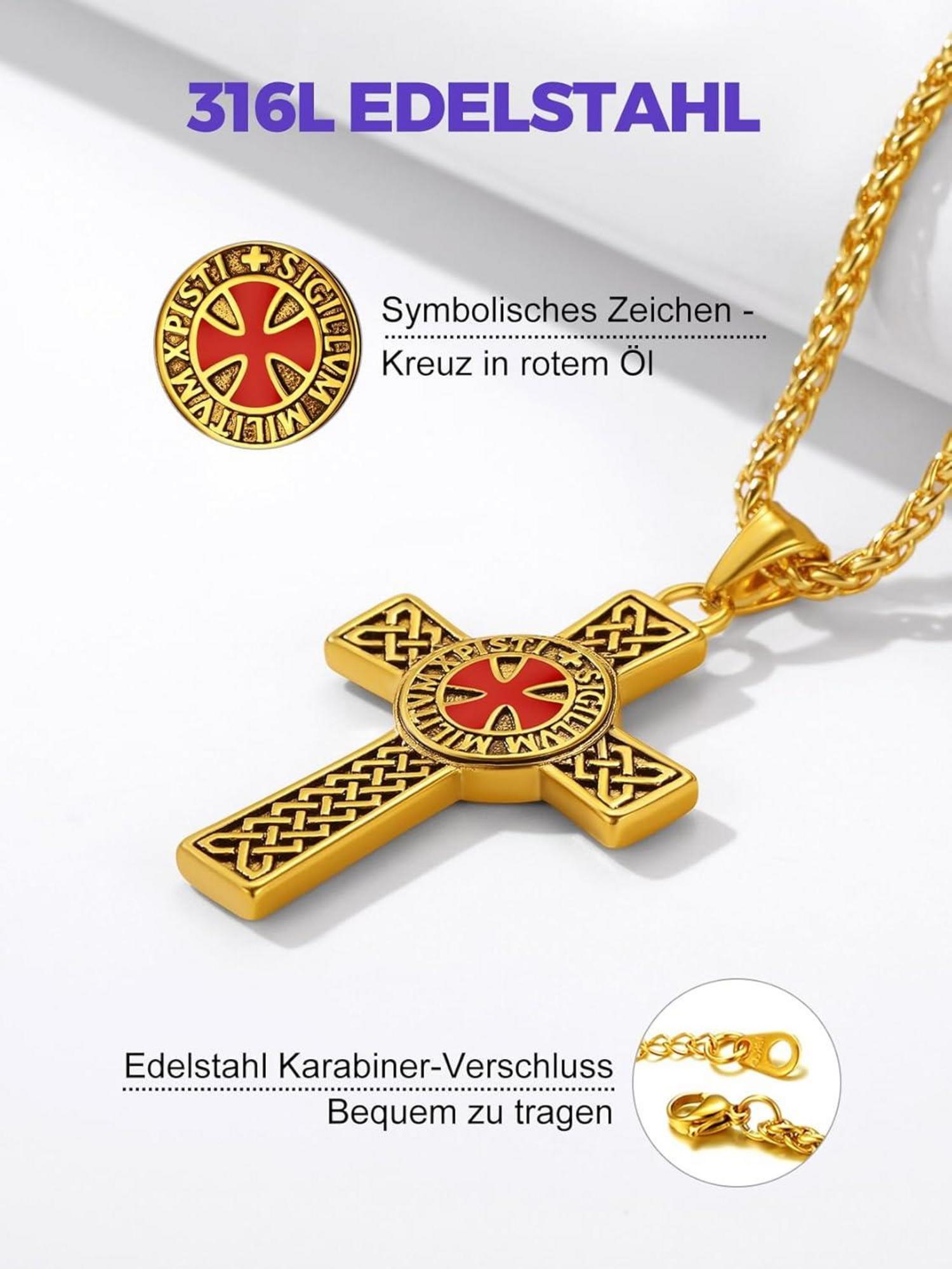 Herren Edelstahl Tempelritter Kette mit Kreuz Vatertag Geschenk