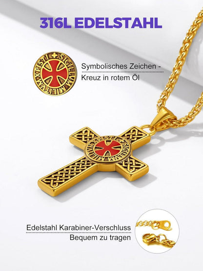 Herren Edelstahl Tempelritter Kette mit Kreuz Vatertag Geschenk
