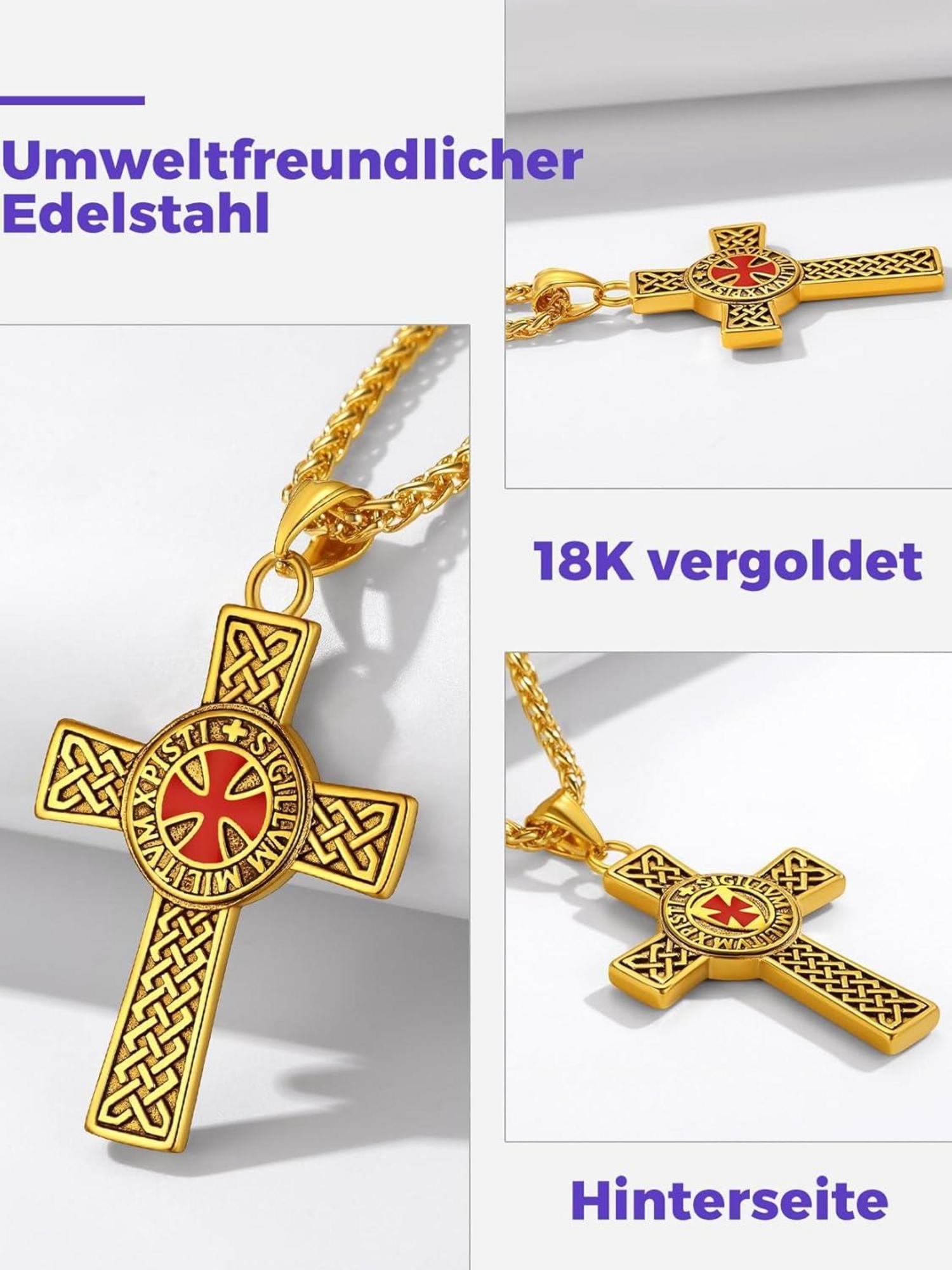 Edelstahl Tempelritter Kette Herren Jungen Kreuz Geschenkbox