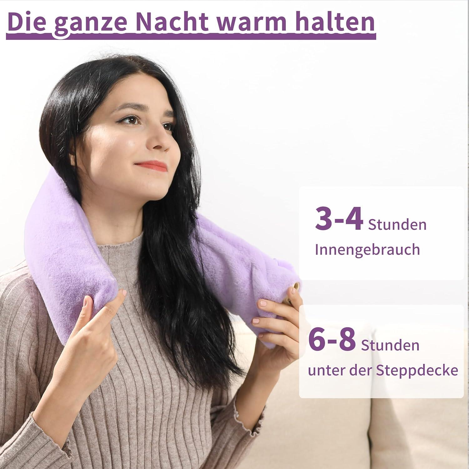 Samply Lange lila Wärmflasche mit pelzigem Bezug, 2 l