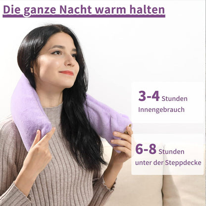 Samply Lange lila Wärmflasche mit pelzigem Bezug, 2 l