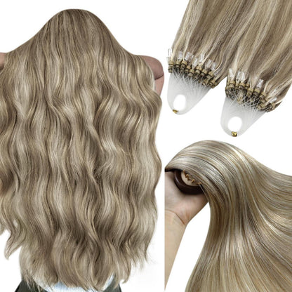Echthaar Microring Extensions Braun Blond 55cm
