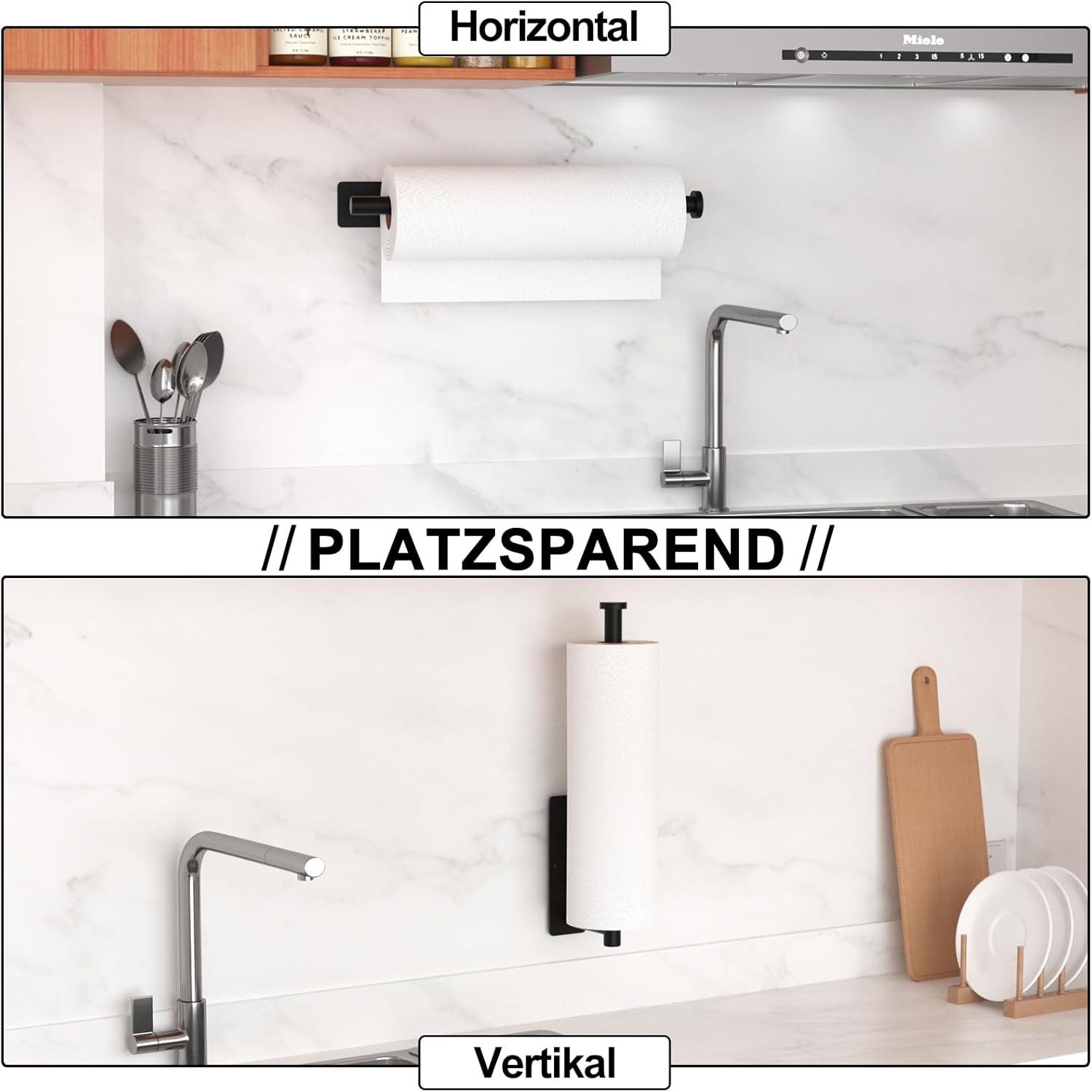 Küchenrollenhalter selbstklebend bohrbar mattschwarz Edelstahl SUS304