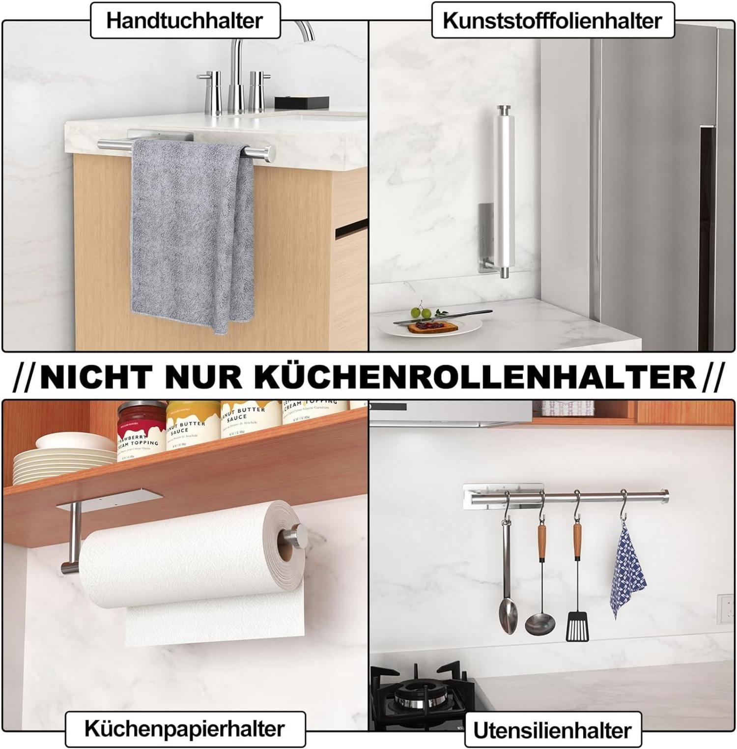 Küchenrollenhalter Edelstahl Selbstklebend Silber Wandmontage