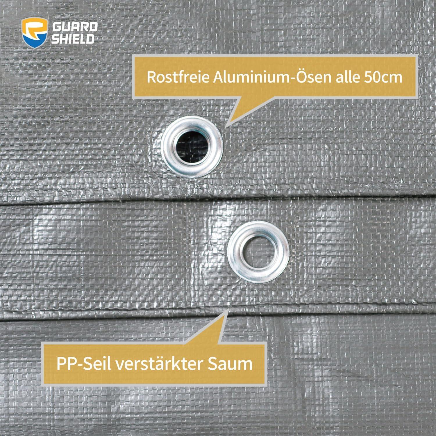 Abdeckplane 4x6m Wasserdicht Grau/Schwarz 160g/m² UV-stabilisiert - GUARD SHIELD