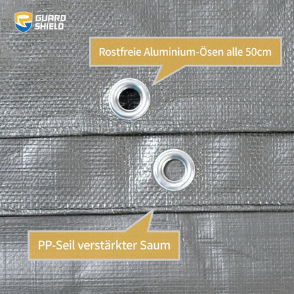 Abdeckplane 4x6m Wasserdicht Grau/Schwarz 160g/m² UV-stabilisiert - GUARD SHIELD