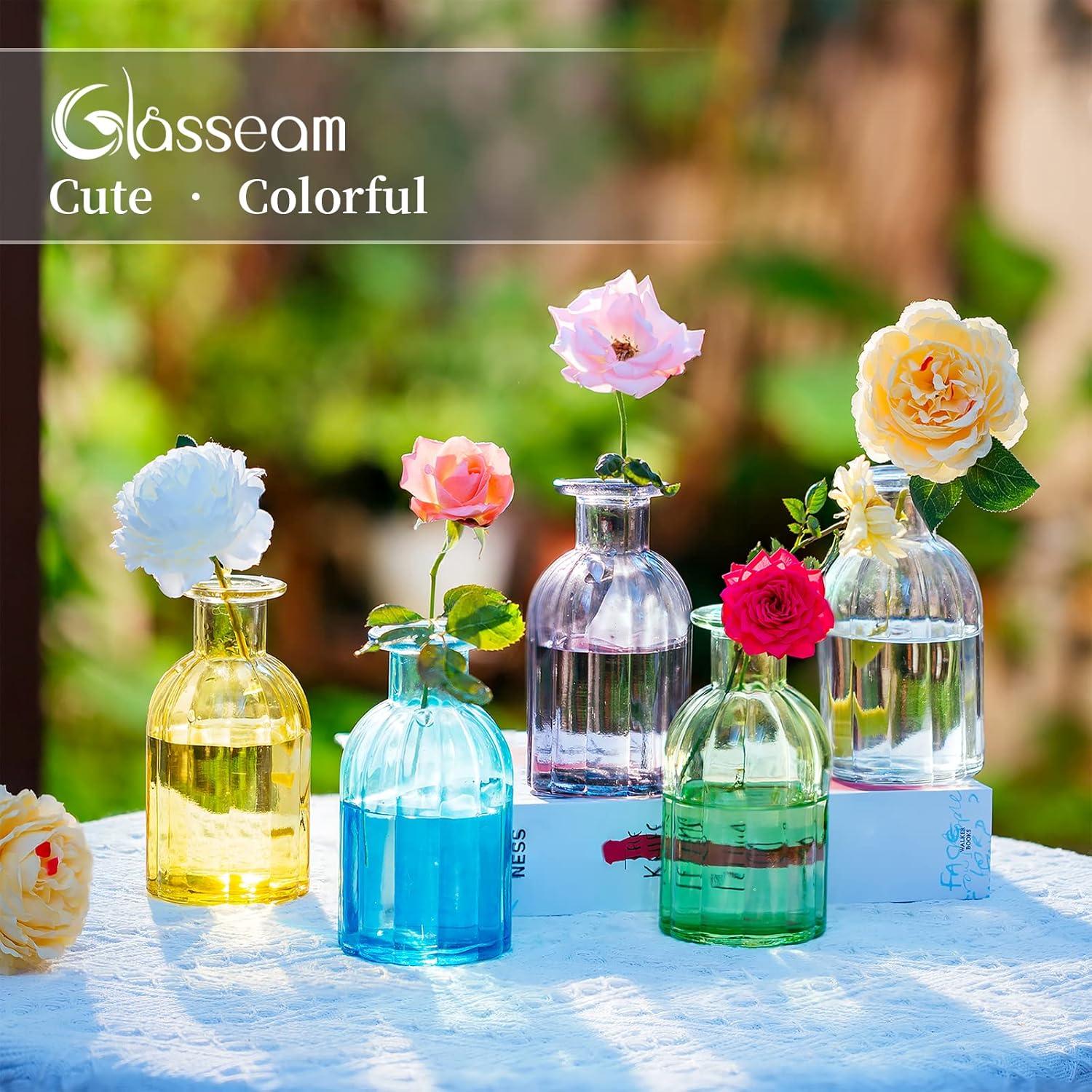 Kleine Glasvasen Set Blau Vintage Mini Blumenvase 6er Pack