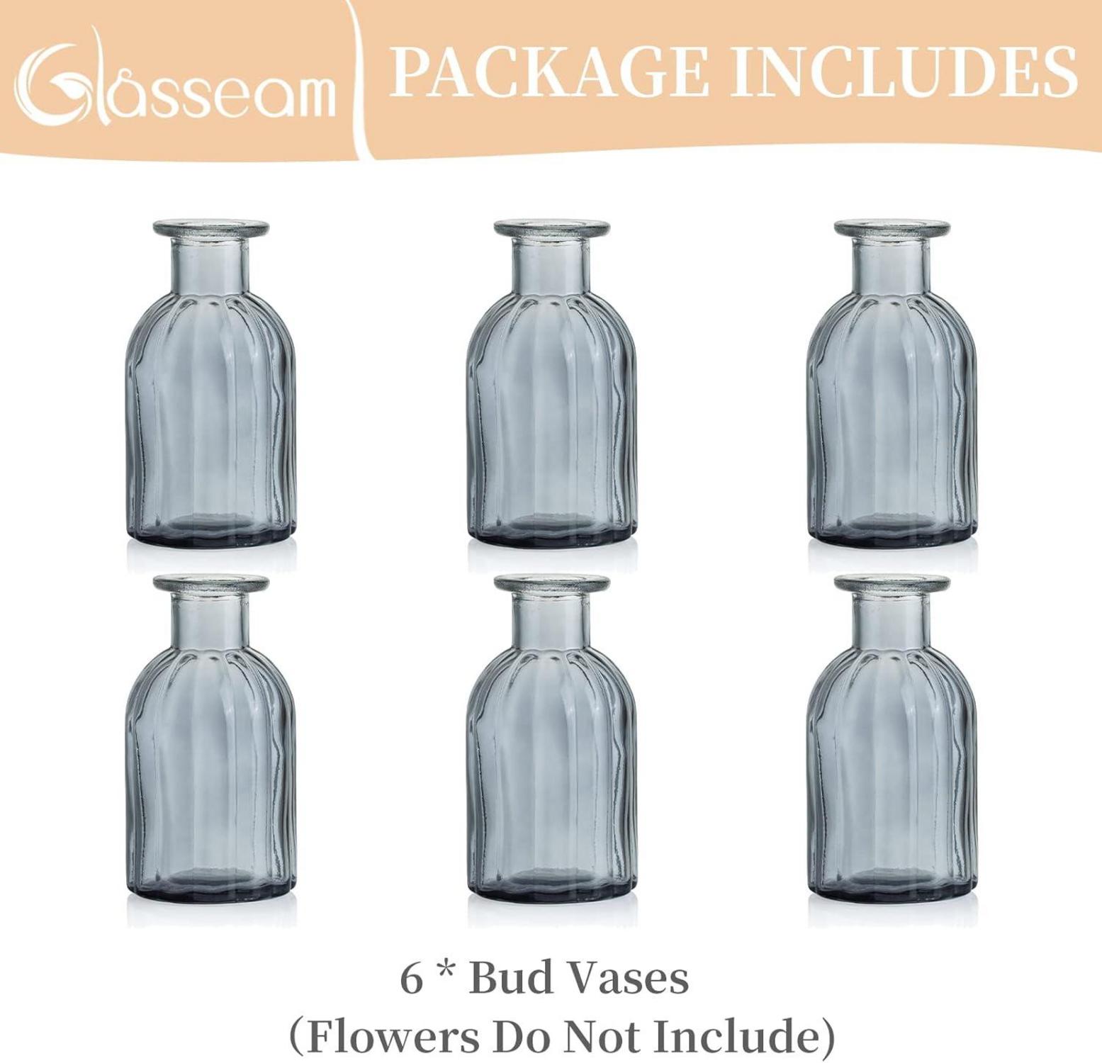 Glasseam Kleine Glasvasen Set 6 Stück Mini Vintage Blumenvase Bunt Grau Rund