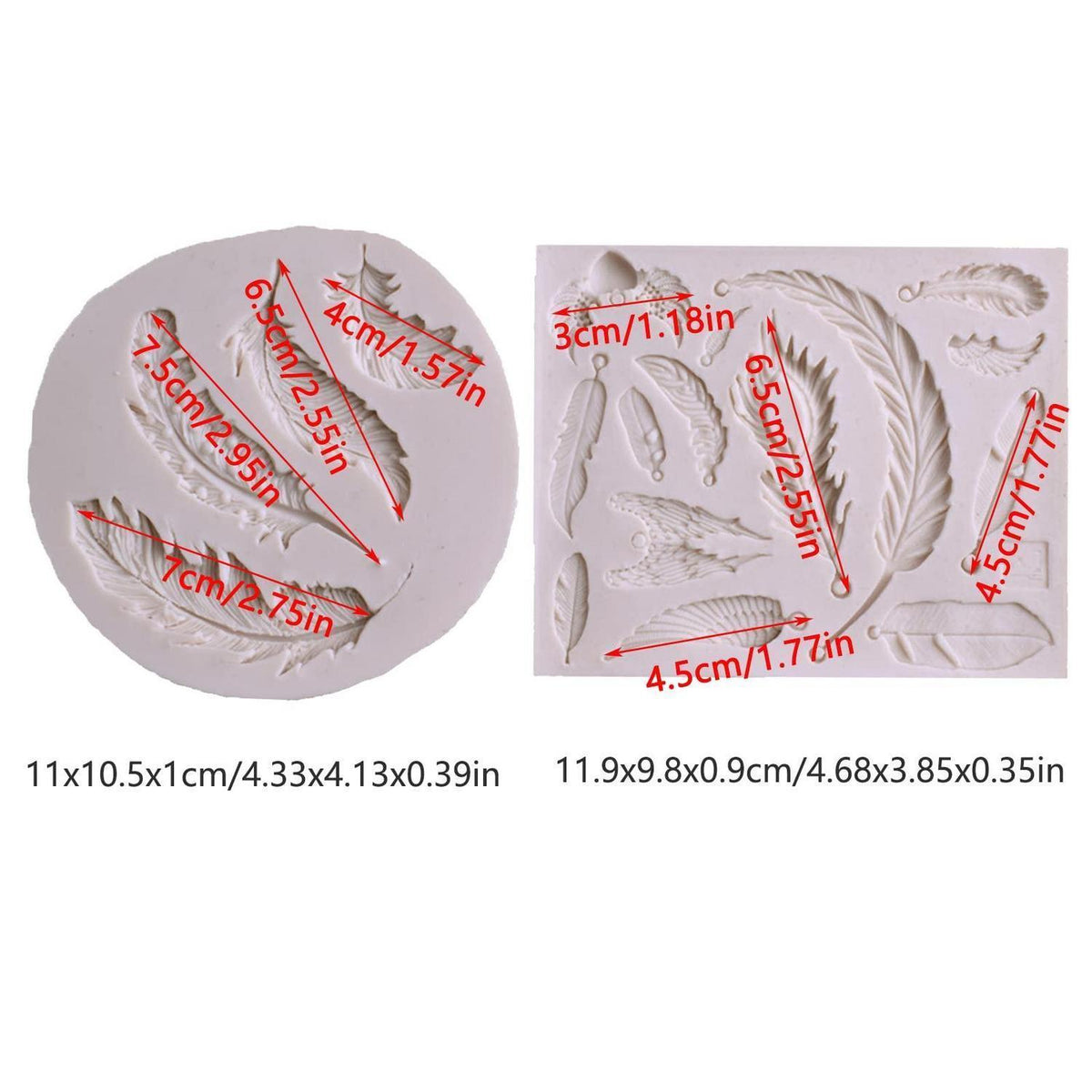 2x Feder Fondant Silikonform für Kuchen & Dessertdekoration