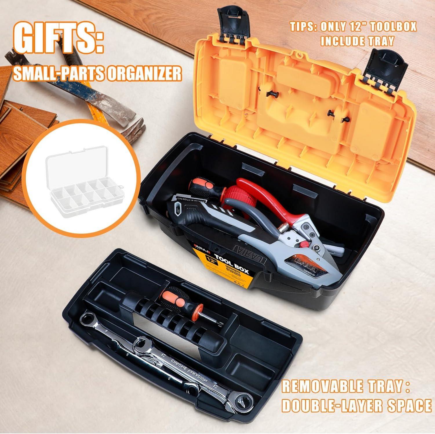 AIRAJ PRO Werkzeugbox Kunststoff, 12''+15'' leer, mit Tablett, Verriegelung, 30,5x17x13cm, 38x22x19.5cm
