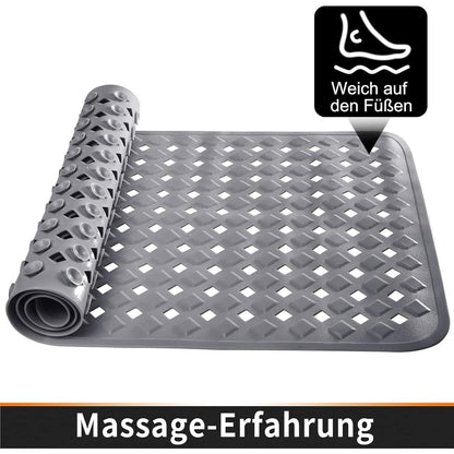 Badewannenmatte extra lang, rutschfest & ablaufend (70x40 cm, Grau)