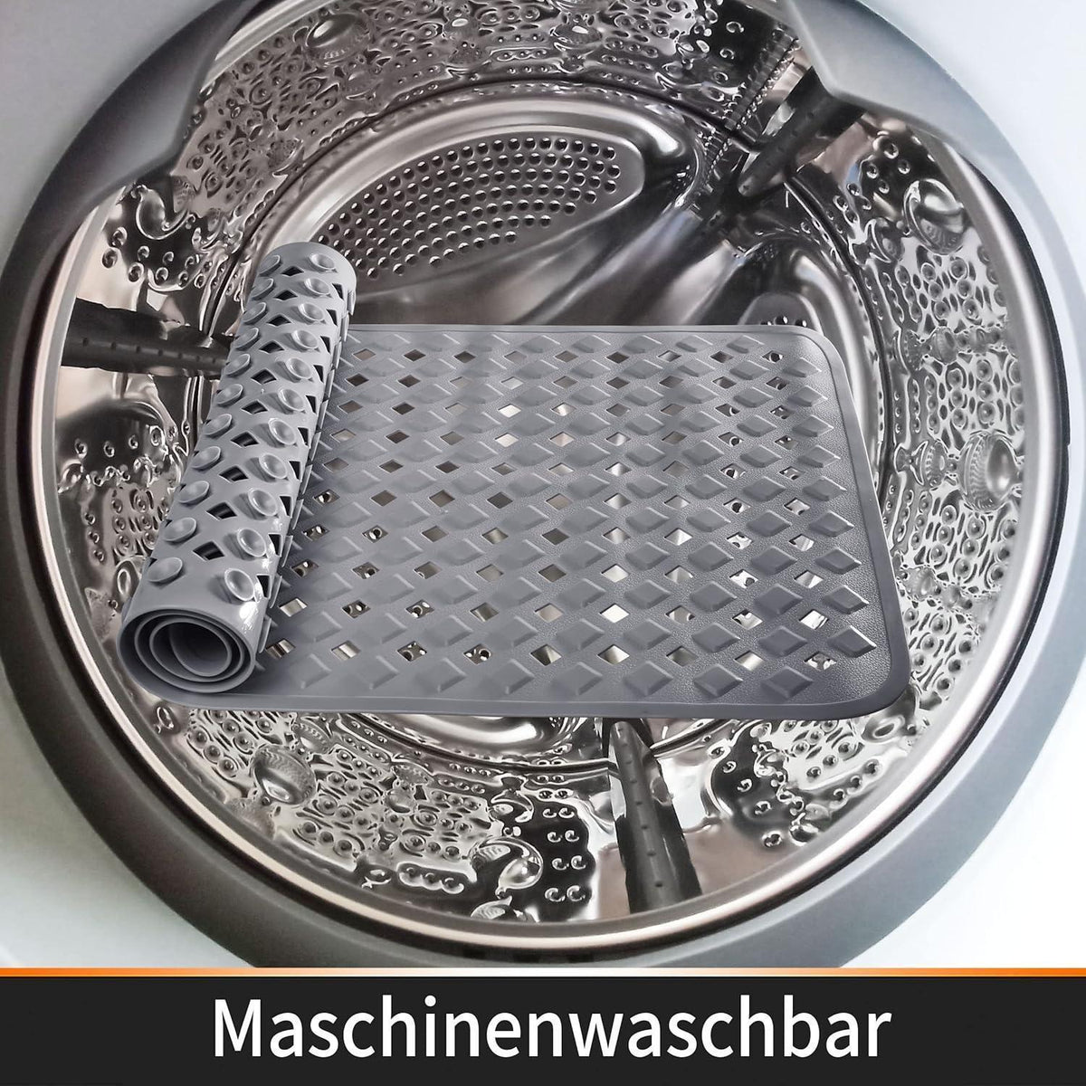 Badewannenmatte extra lang, rutschfest & ablaufend (70x40 cm, Grau)