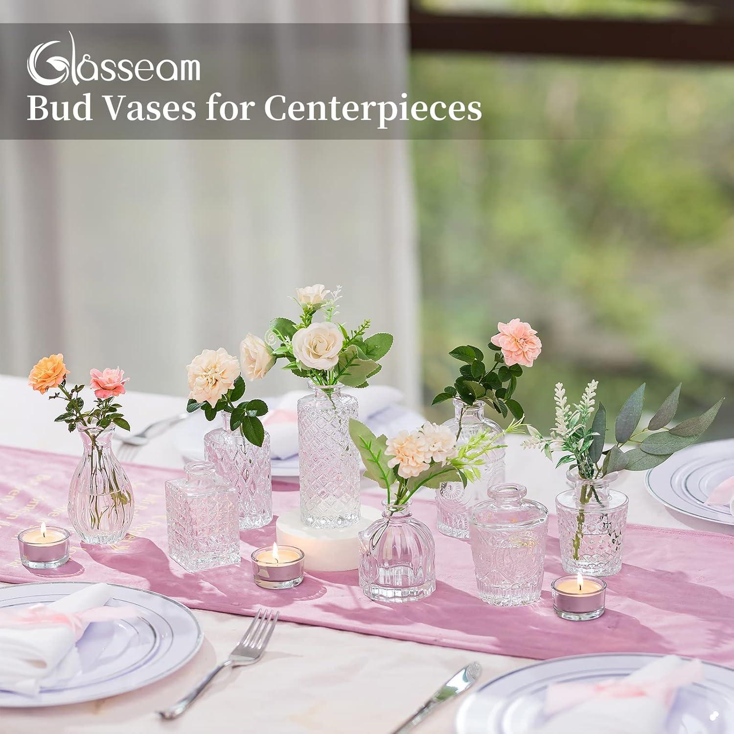 Kleine Glasvasen Set Vintage: 8er Mini Kristallvase für