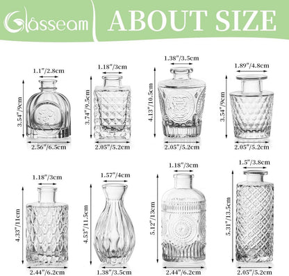 8er Mini Vasen Set Kristallvase Tischdeko Vintage Blumenvase