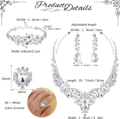 Kristall Braut Schmuck Set 5-teilig Silber Zirkonia Vintage
