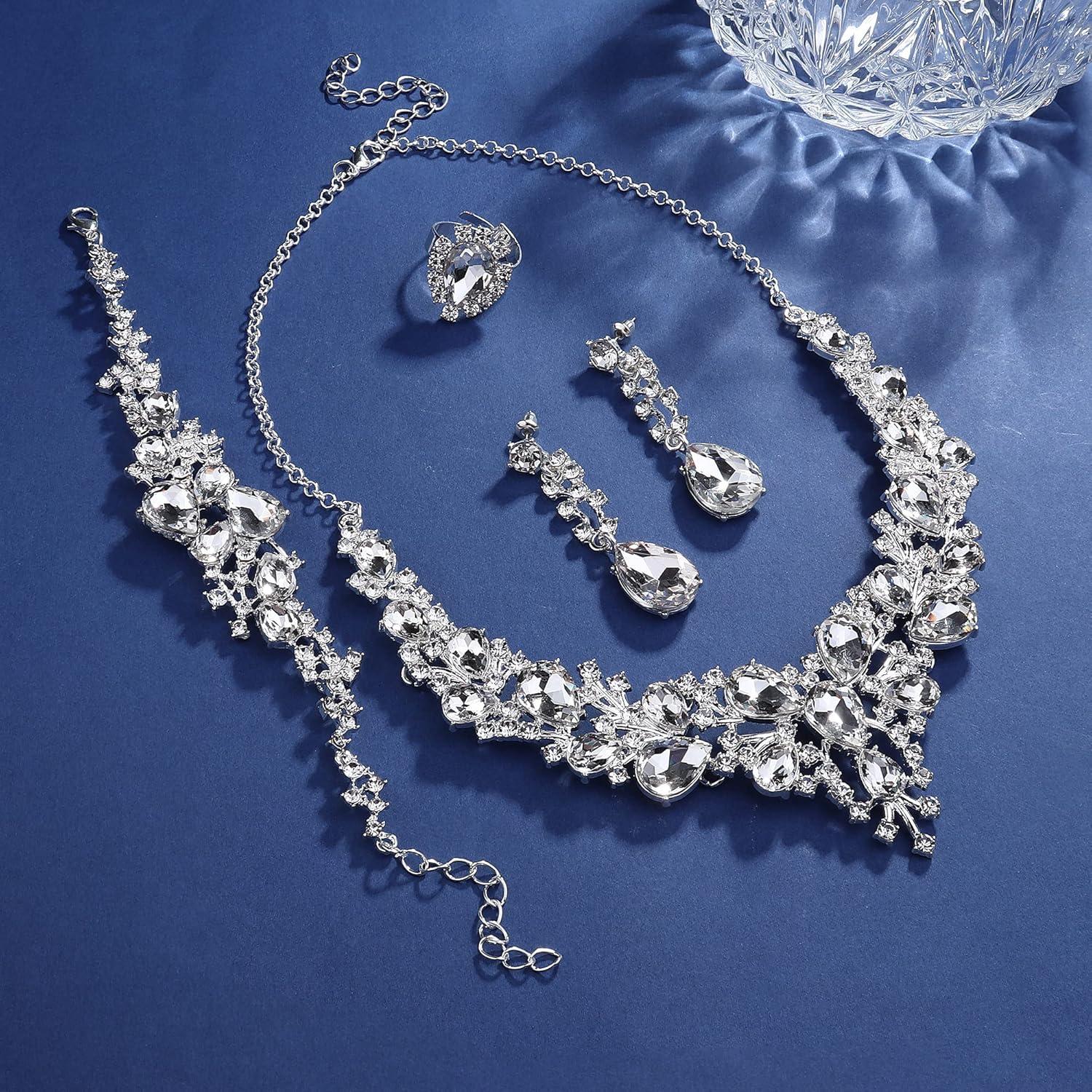 Hochzeit Schmuck Set Kristall Braut Silber Vintage Ohrringe Armband