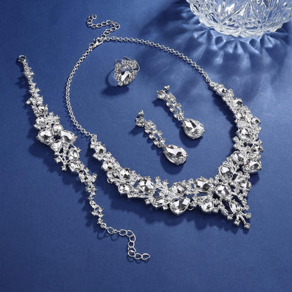 Hochzeit Schmuck Set Kristall Braut Silber Vintage Ohrringe Armband
