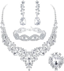 JeweBella Hochzeit Kristall Schmuck Set Silber Vintage Strass