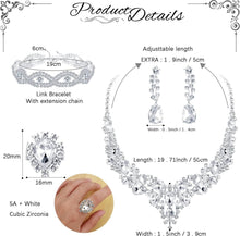 5PCS Hochzeit Schmuck Set Kristall Braut Halskette Ohrringe