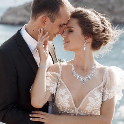 Hochzeit Schmuck Set Damen Kristall Braut Vintage Silber Ohrringe Halskette