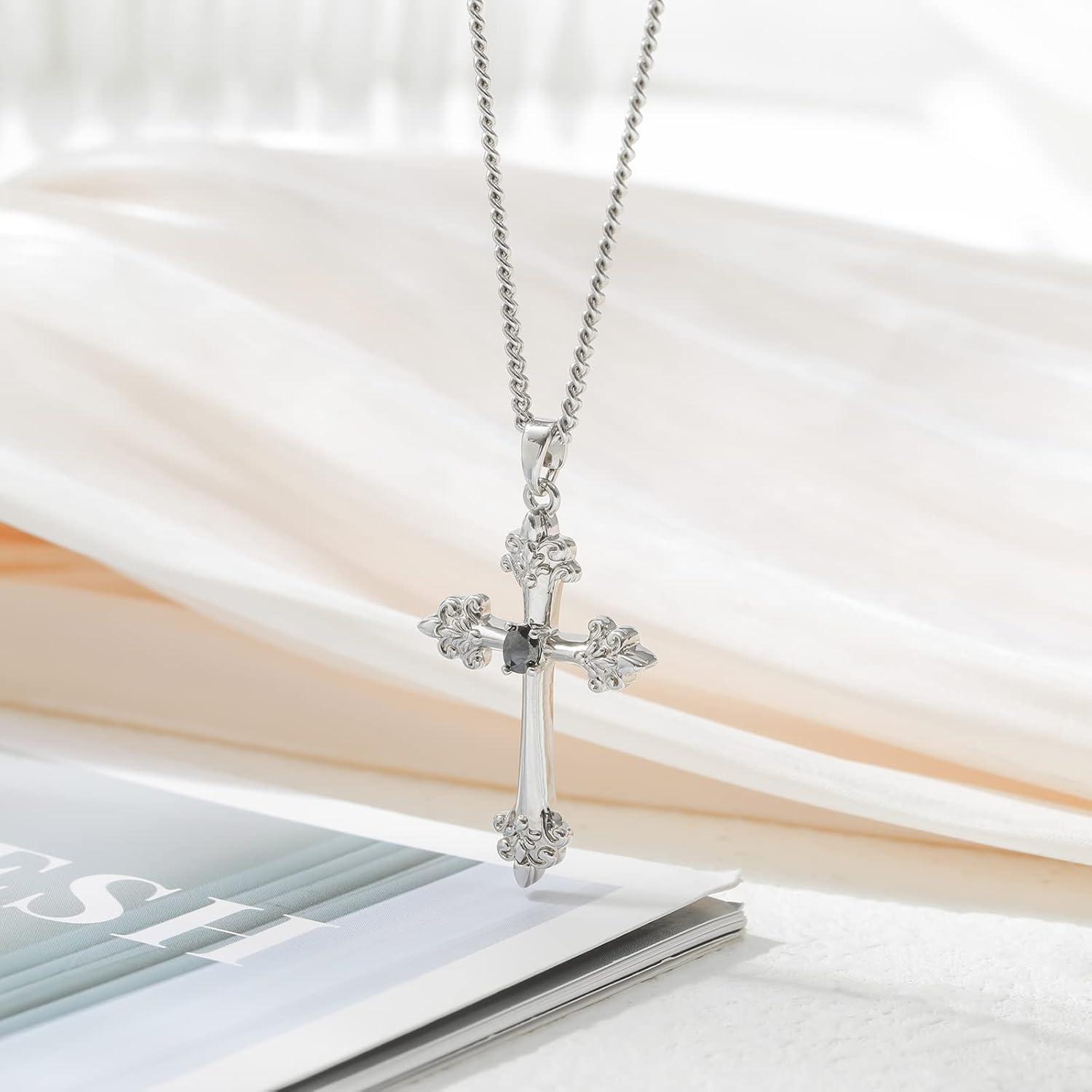 Mesovor Silberne Kreuzkette für Frauen Verstellbare Glauben Kreuz