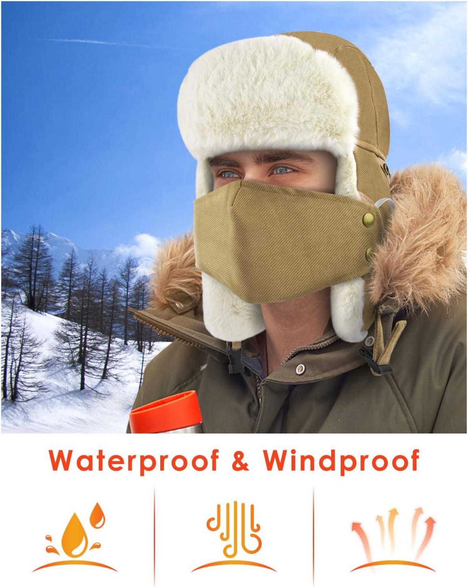 Winter Trooper Trappermütze Ohrenklappen warm winddicht Uni 57 khaki