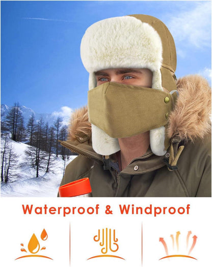 Winter Trooper Trappermütze Ohrenklappen warm winddicht Uni 57 khaki
