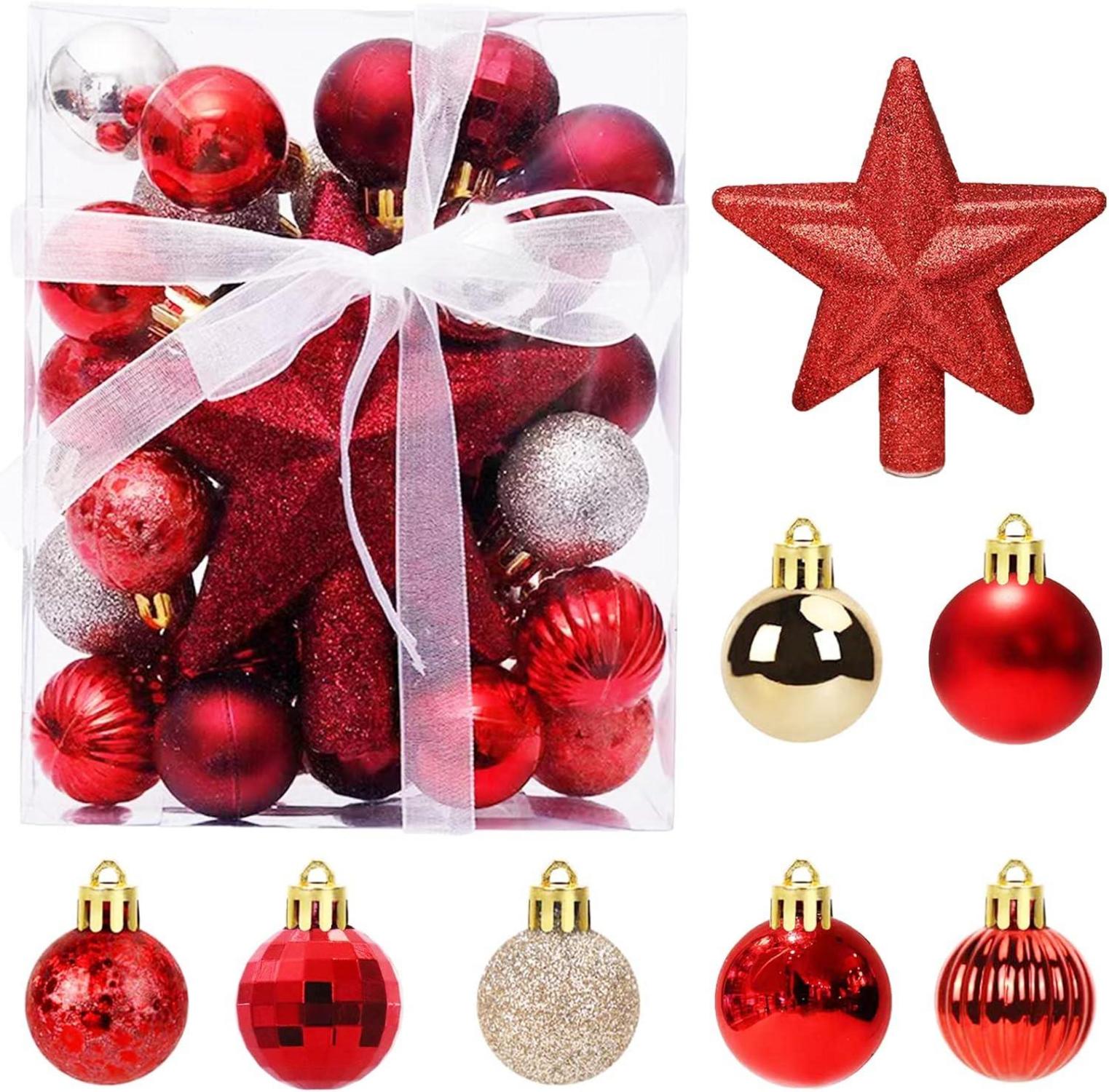 30 Mini Weihnachtskugeln Christbaumkugeln Weihnachtsbaum Rot Gold