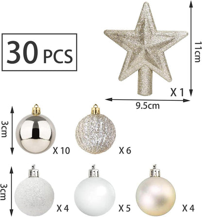 30 Stück Mini Weihnachtskugeln Gold Weiß 3CM Aufhänger