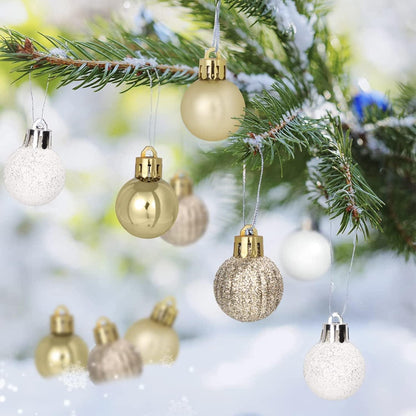 30er Mini Weihnachtskugeln Aufhänger 3CM Gold Weiß Set