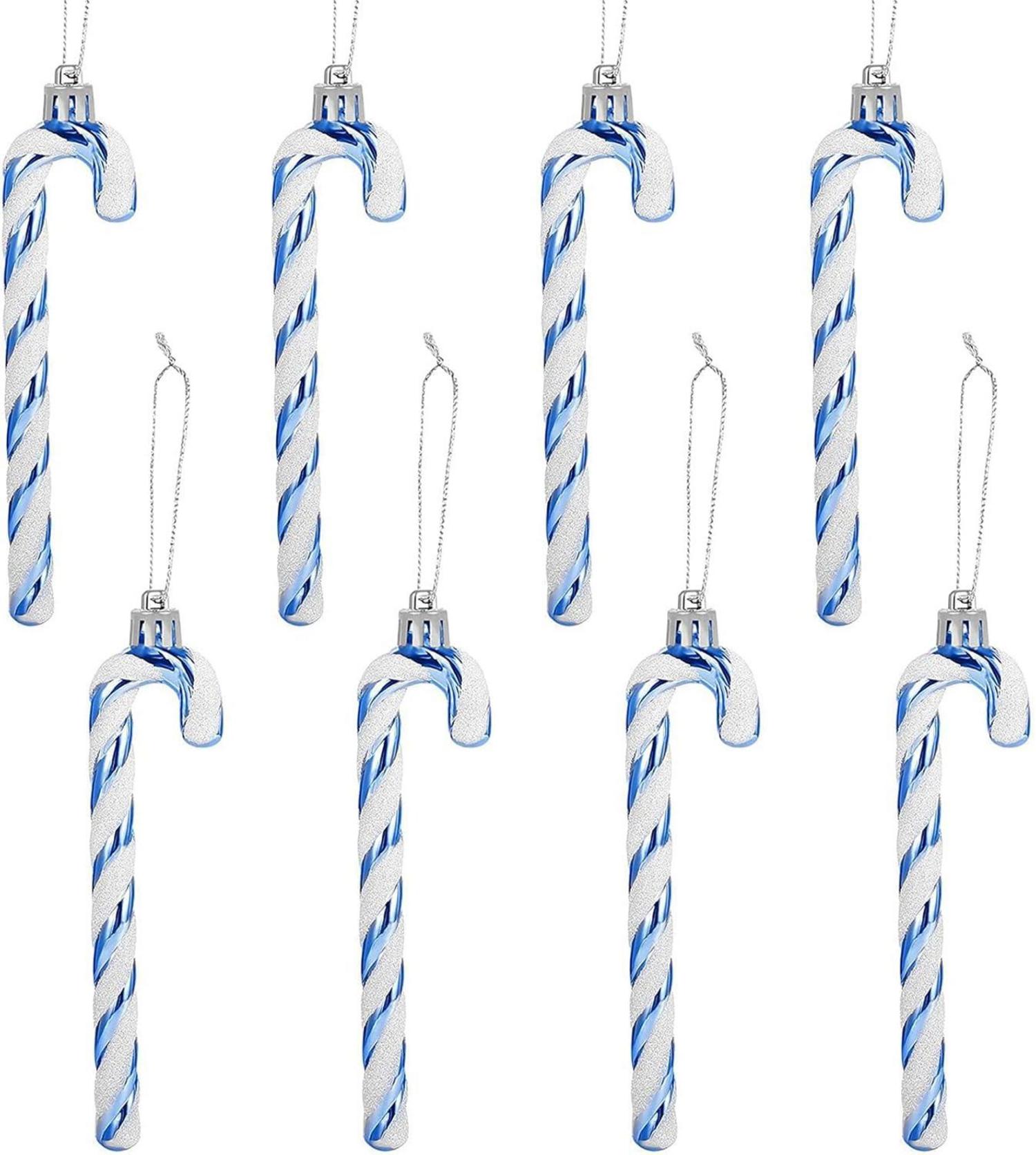 Glitzer Zuckerstange Weihnachtsbaum Anhänger 8 Stück Blau