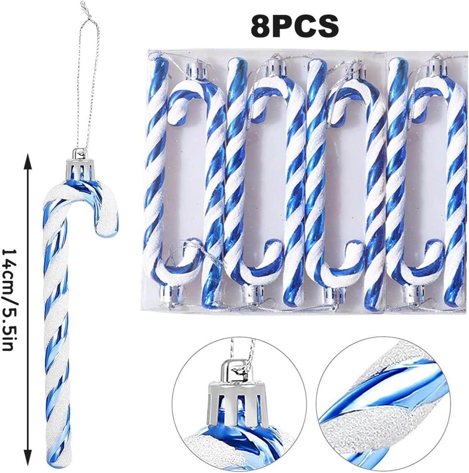 Glitzer Zuckerstangen Weihnachtsbaum Anhänger 8 Stück Blau