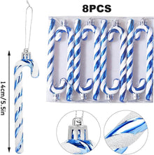 Glitzer Zuckerstangen Weihnachtsbaum Anhänger 8 Stück Blau