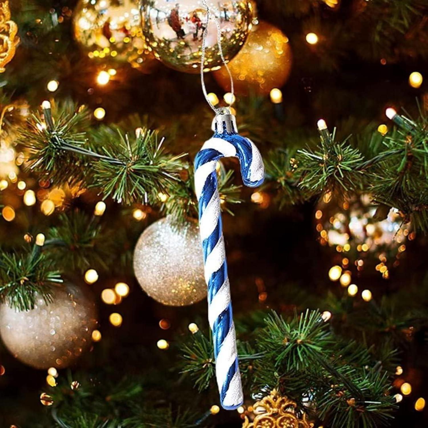 Glitzer Zuckerstange Weihnachtsbaum Anhänger 8 Stück Blau